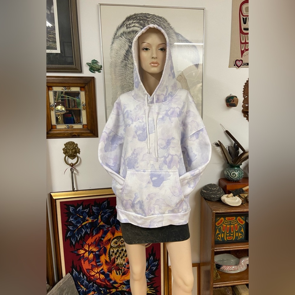 Lilac Lavender Abstract Brush Strokes/ Cloud Motif Comfy Pullover Hoodie